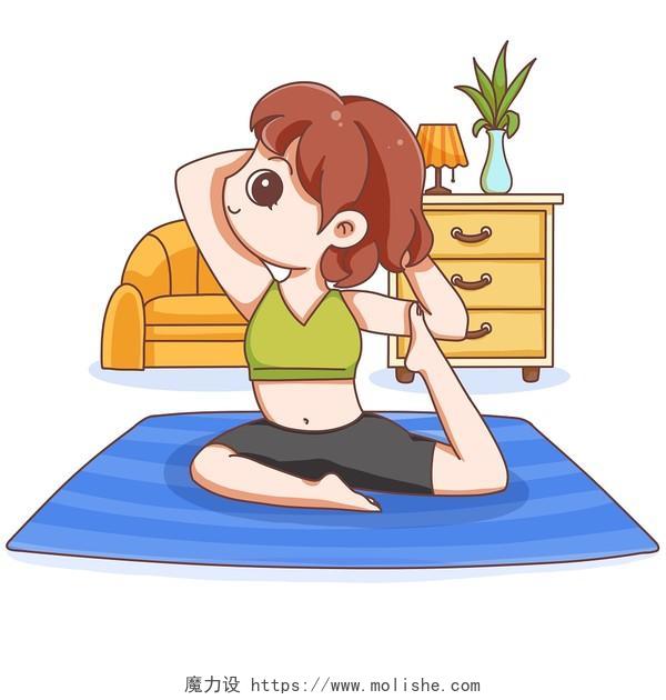 卡通夏天运动女孩瑜伽健身插画素材png